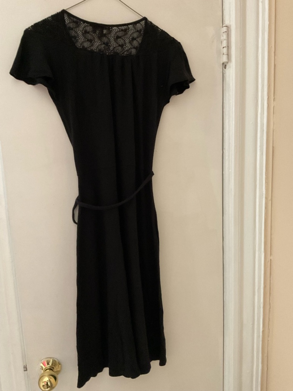 Ella Moss Black Wrap Midi Dress with Lace Yoke - Picture 2 of 2